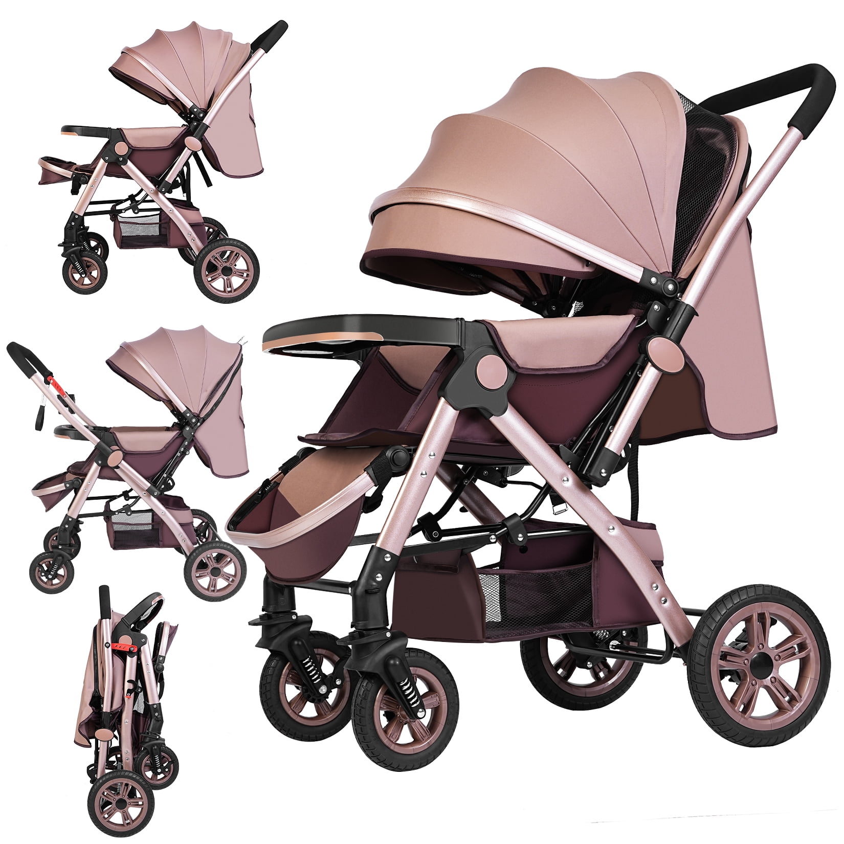 Welbabel Convertible Baby Stroller Unisex Folding Infant Newborn Bassinet Stroller Travel Stroller Support Two Way Push Brown Size SS40 Brown