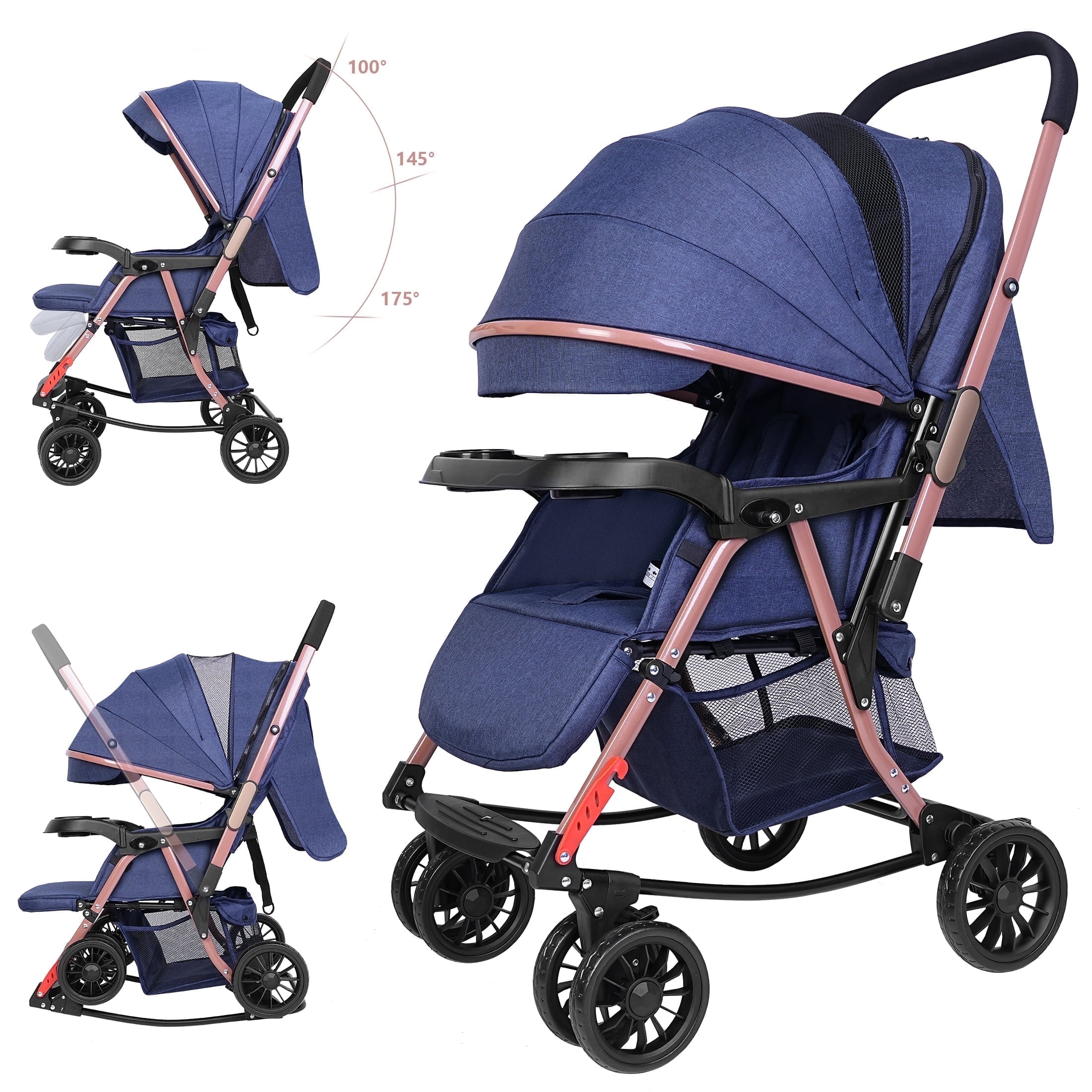 Minikid Foldable Baby Stroller, Infant Pram Stroller