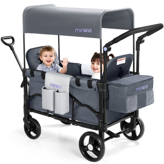 Minikid Baby Wagon Stroller for 2 Kids,Toddler Stroller With Canopy, Gray