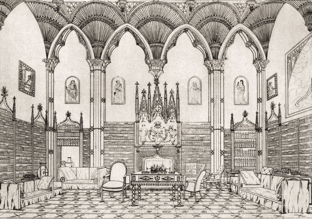 Welbeck Abbey Nottinghamshire England The Gothic Hall in 1821 After a contemporary work Canvas Art - Ken Welsh Design Pics (32 x 22)