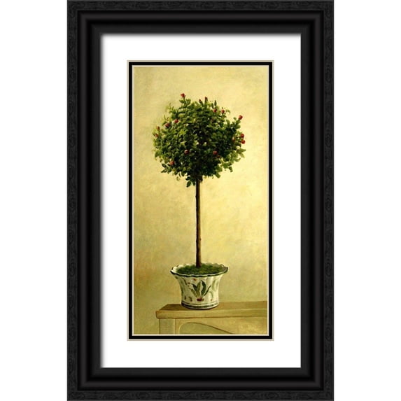 Welby 18x32 Black Ornate Wood Framed with Double Matting Museum Art Print Titled - Pink Rose Topiary II