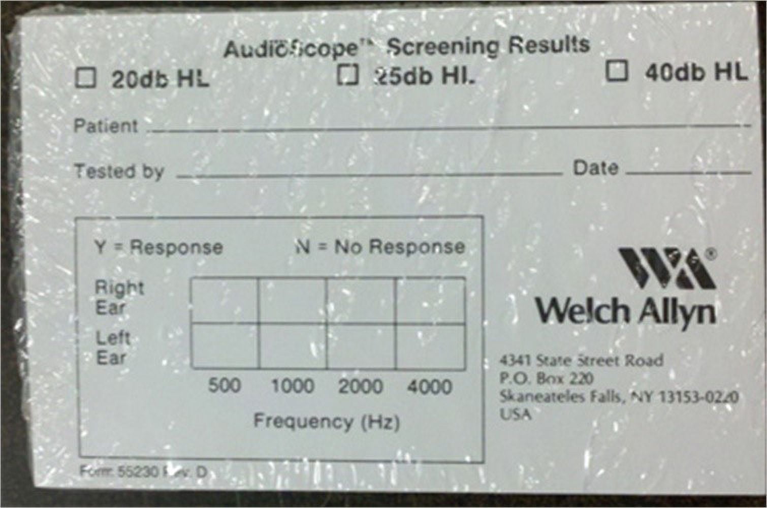 WelchAllyn Audioscope Recoding Form Recording, Box of 1000 Model