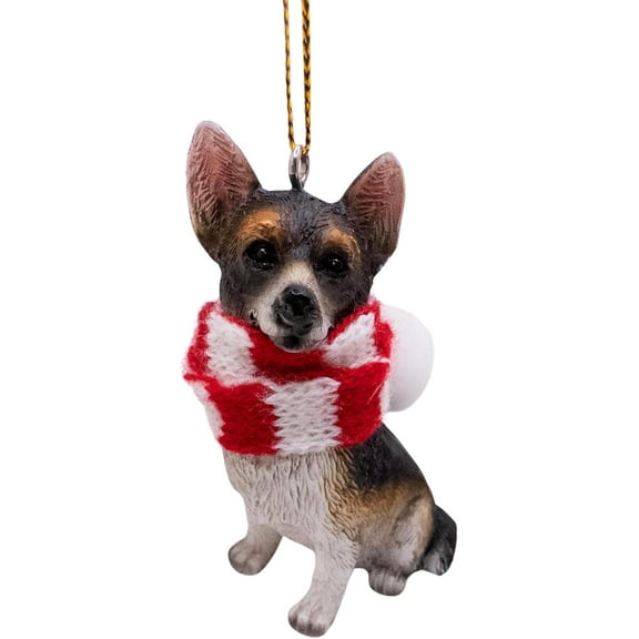 Welch Corgi Tri Color Pembroke Dog Lover Christmas Tree Ornament with Candy Cane Scarf