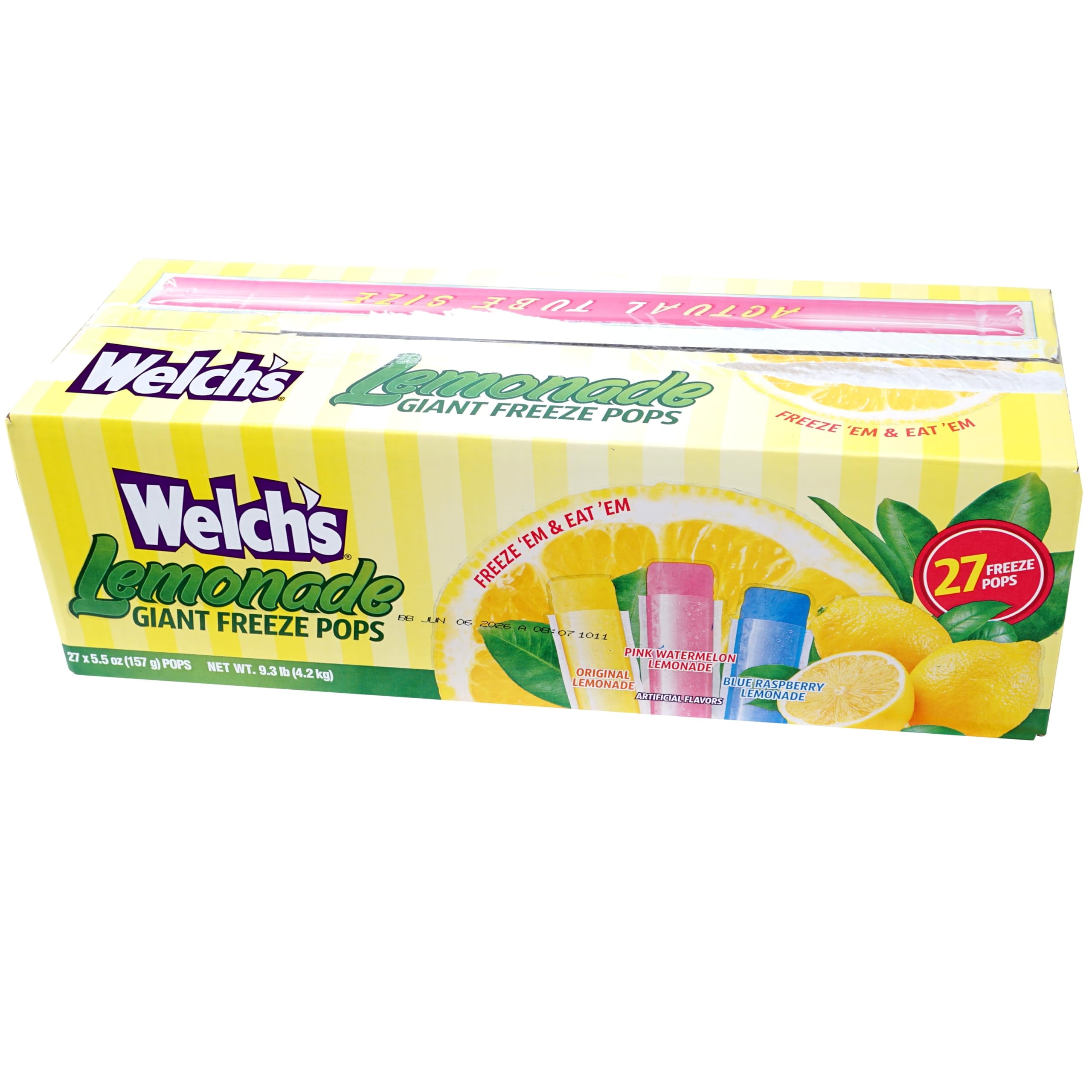 Welch's Lemonade Freeze Pops, Assorted Fruit Flavors, 27 Count