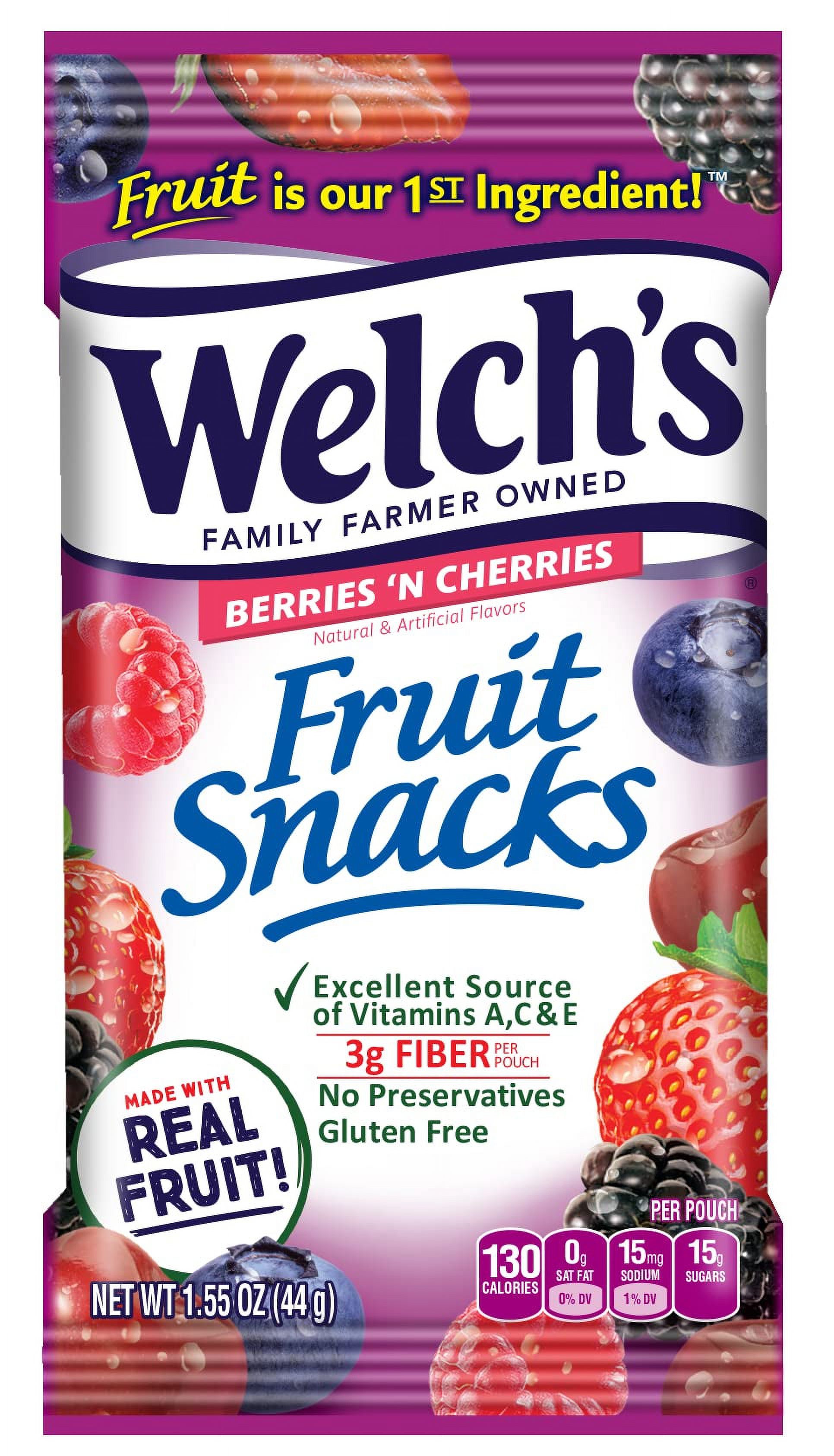 Welch,S Fruit Snacks, Berries ,N Cherries, Gluten Free, Bulk Pack, 1.55 Oz Individual Single Serve Bags (Pack Of 144)