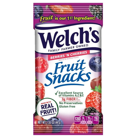 Welch,S Fruit Snacks, Berries ,N Cherries, Gluten Free, Bulk Pack, 1.55 Oz Individual Single Serve Bags (Pack Of 144)