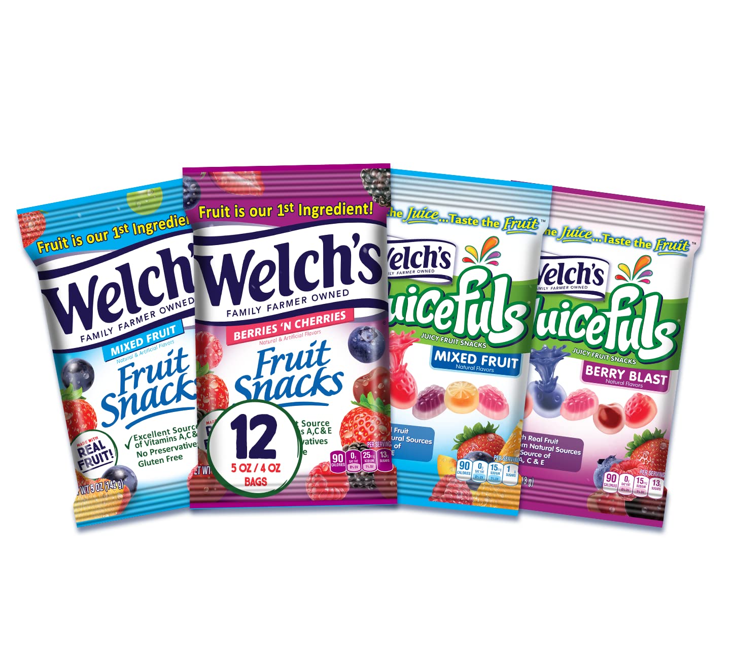 Welch,S Fruit Snacks Combo Variety Pack, Juicefuls Mixed Fruit & Berry