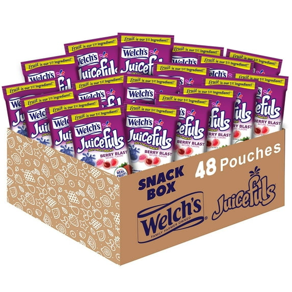 Welch's Juicefuls Juicy Fruit Snacks, Berry Blast, Fruit Gushers, Perfect for School Lunches, Bulk Pack, Individual Single Serve Bags, 1 oz (Pack of 48)