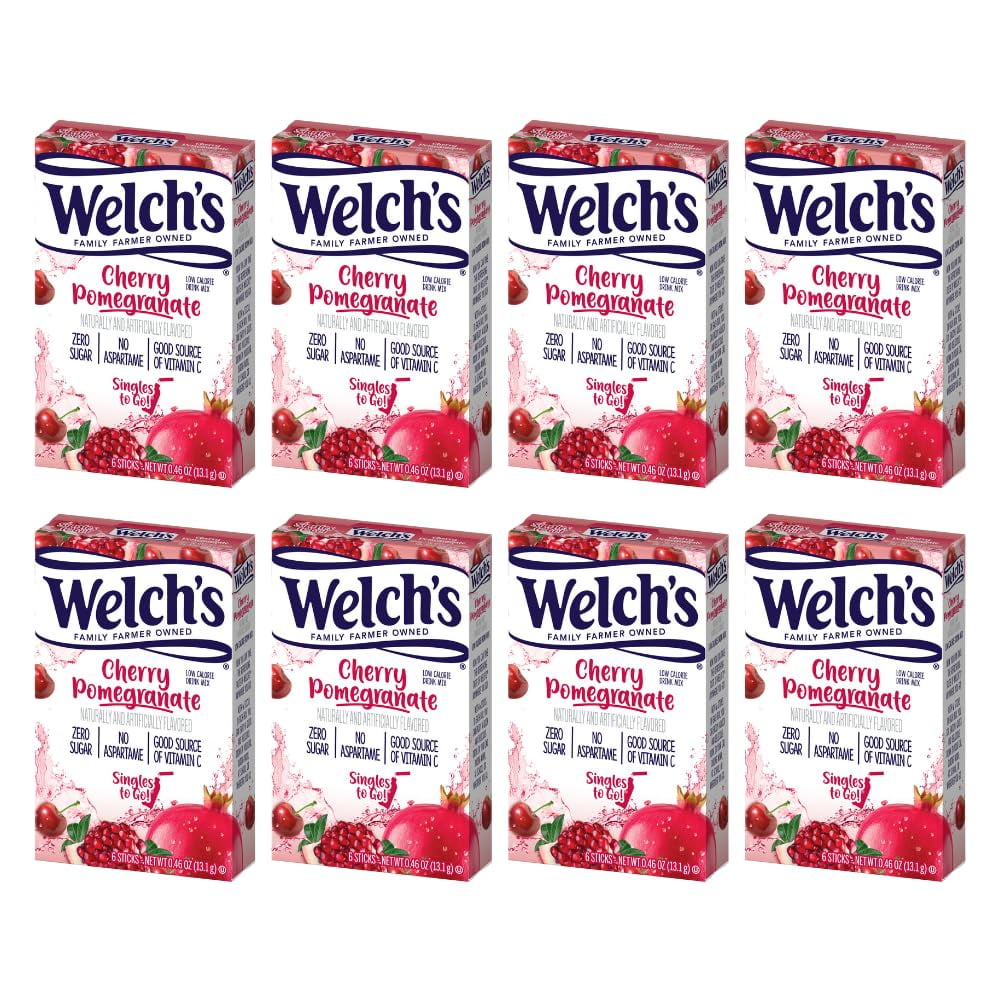Welch's Singles To Go Water Drink Mix - Powder Sticks, Cherry Promegranate, 0.46 Ounce, 6CT (Pack of 8)