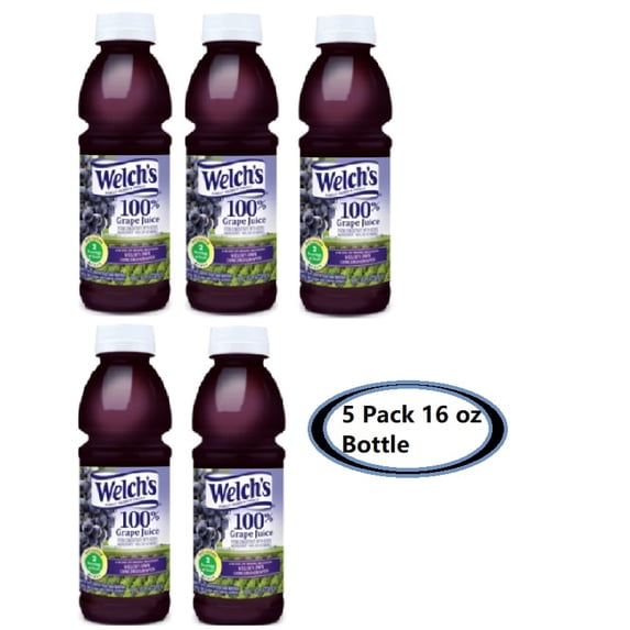 Welch's 100% Grape Juice, 16 oz Bottles (5 Pack)