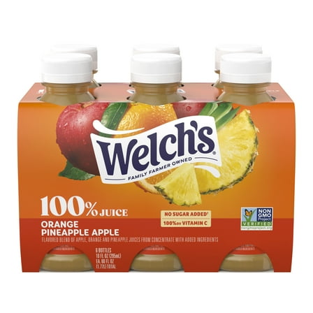 Welch's 100% Juice, Orange Pineapple Apple, 10 fl oz On-the-Go Bottle (Pack of 6)