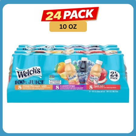 Welch’s 100% Juice Variety Pack, 10 fl oz Bottles, 24 Pack – Assorted Fruit Juices