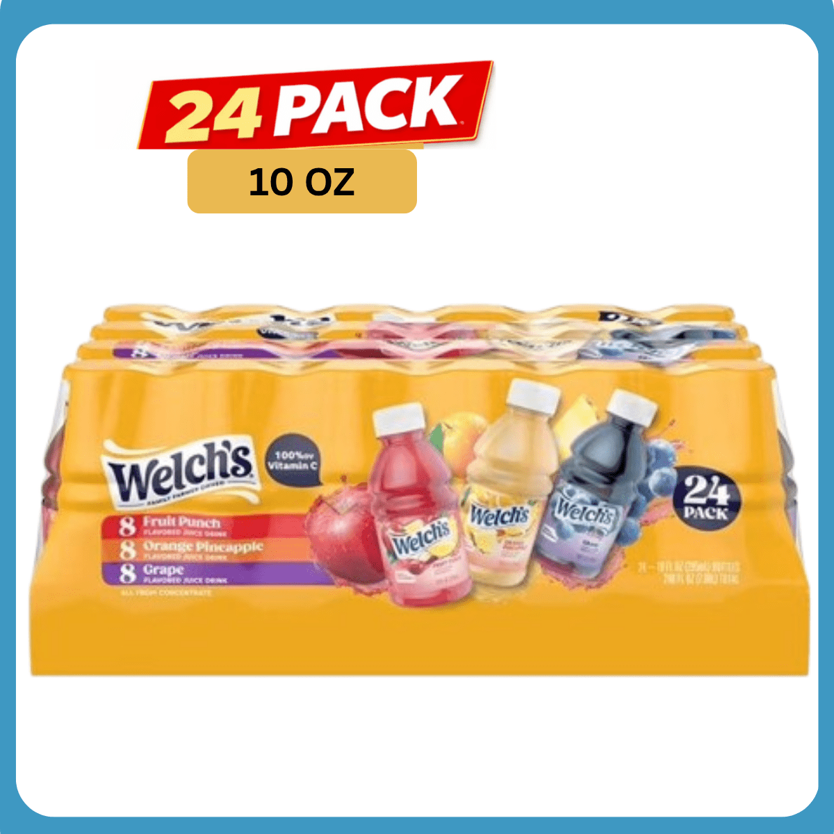 Welch’s 100% Juice Variety Pack, 10 fl oz Bottles, 24 Pack – Fruit Juice Drink for Kids & Family