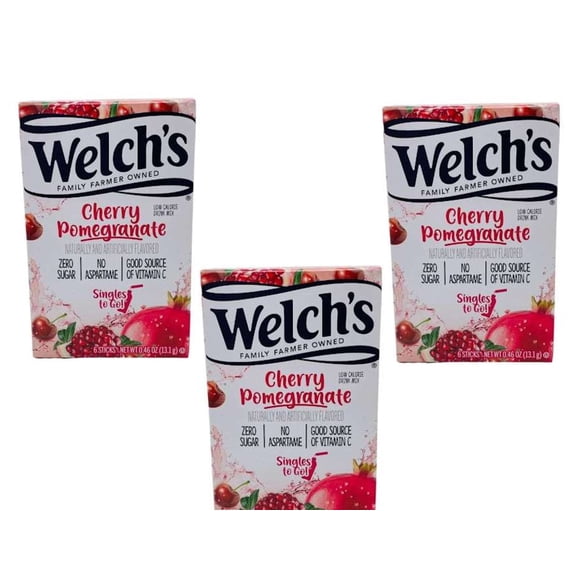 CGT Welch's Cherry Pomegranate Singles to Go Zero Sugar No Aspartame (3 Boxes - 6 Packets per Box = 18 Total Servings)