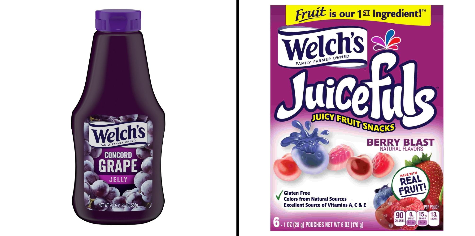 Welch's Concord Grape Jelly 20 oz \u0026 Juicefuls Berry Blast Juicy Fruit Snacks 6 ct 6 oz