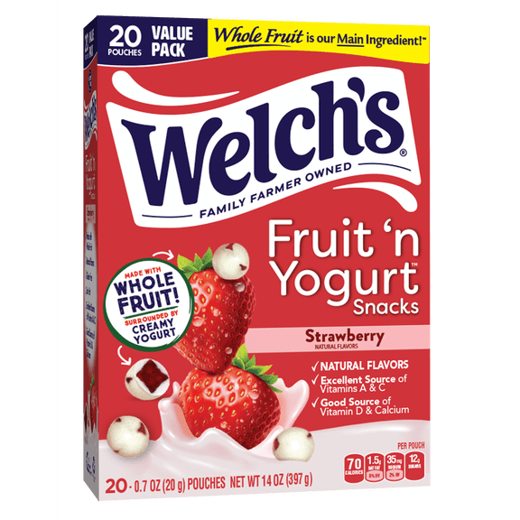 Welch's Fruit 'N Yogurt Strawberry Soft Fruit Snacks, .7 oz, 20 Count