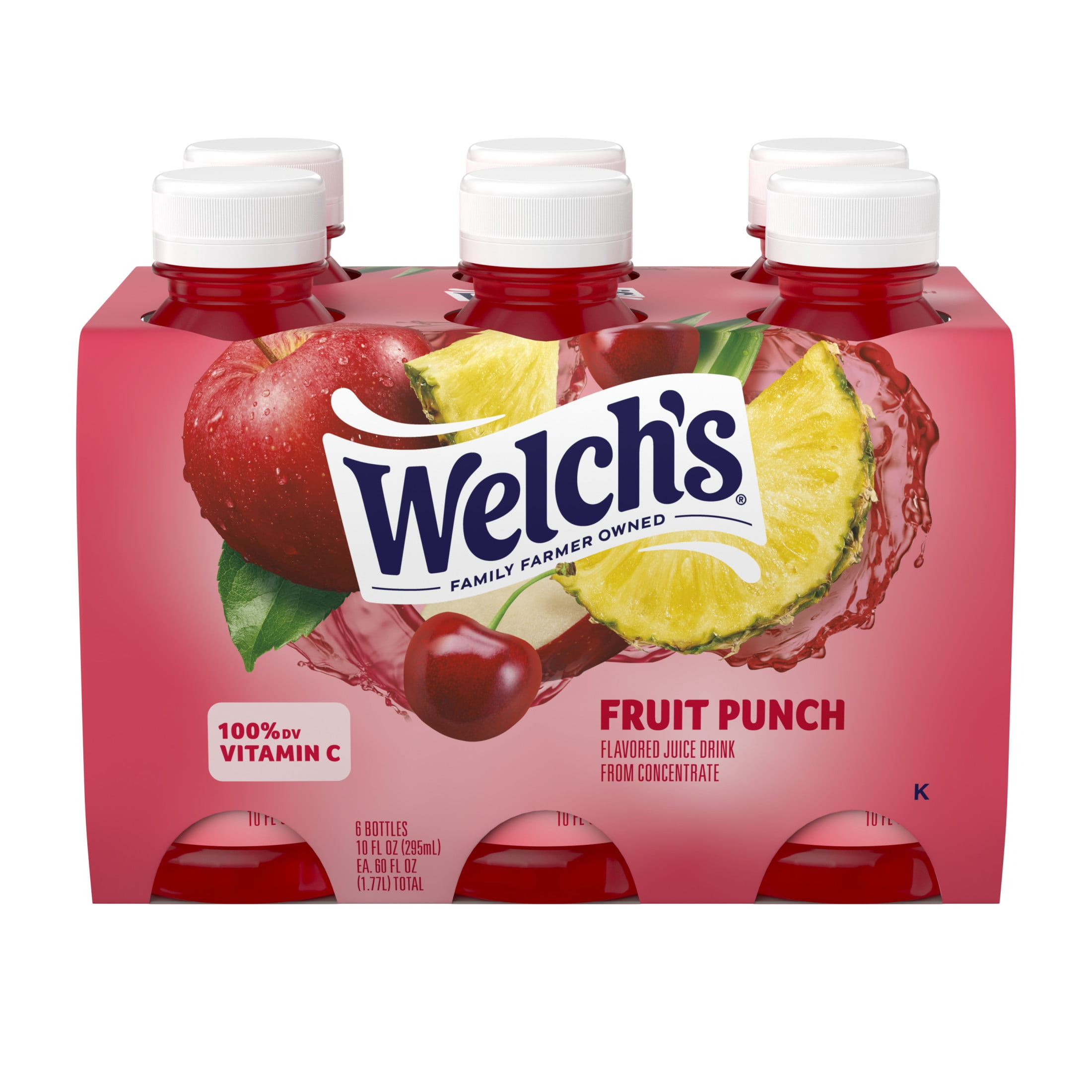 Welch's Fruit Punch Juice Drink, 10 fl oz On-the-Go Bottle (Pack of 6)
