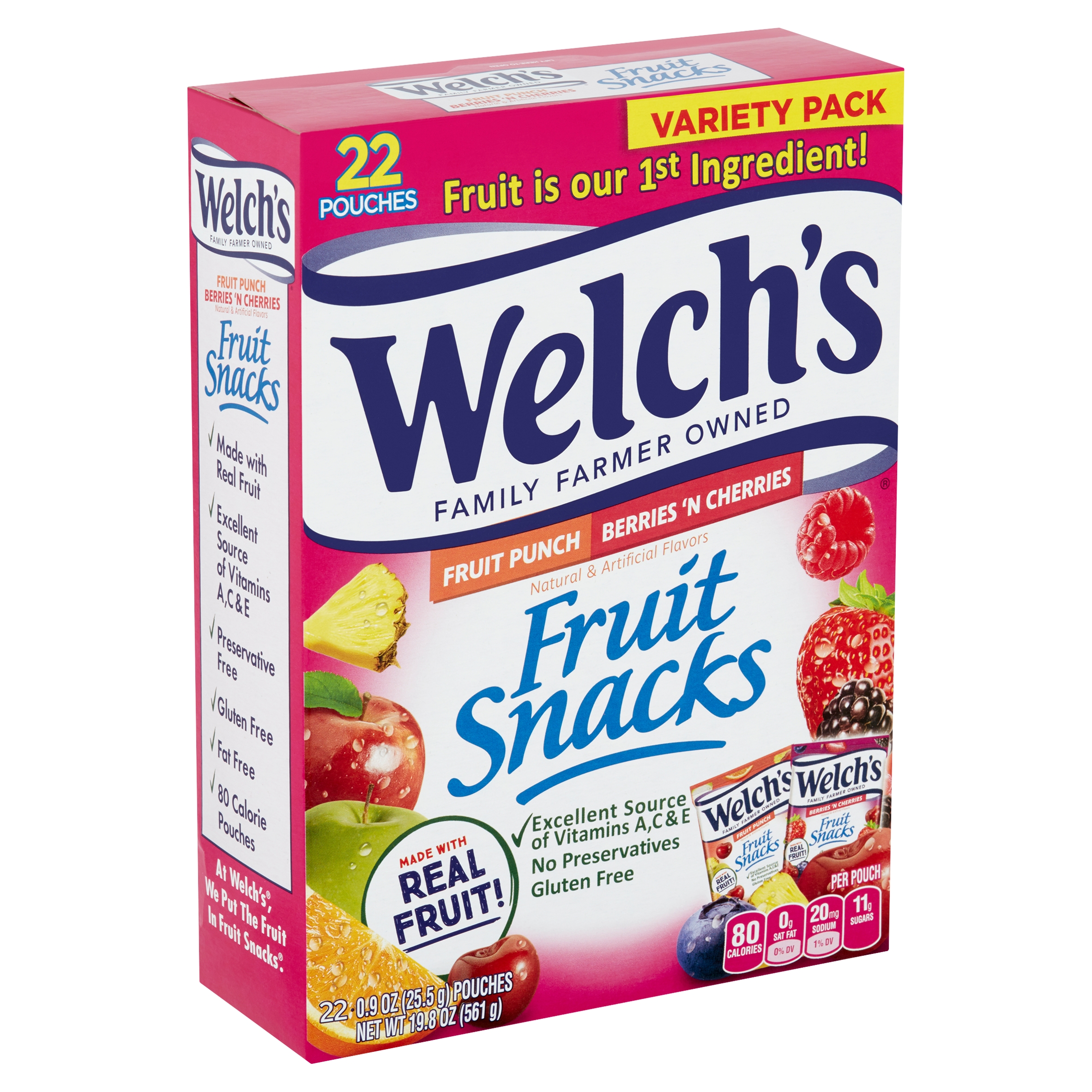 Welch's Fruit Punch and Berries 'N Cherries Fruit Snacks Variety Pack, 0.9 oz, 22 count - image 1 of 7