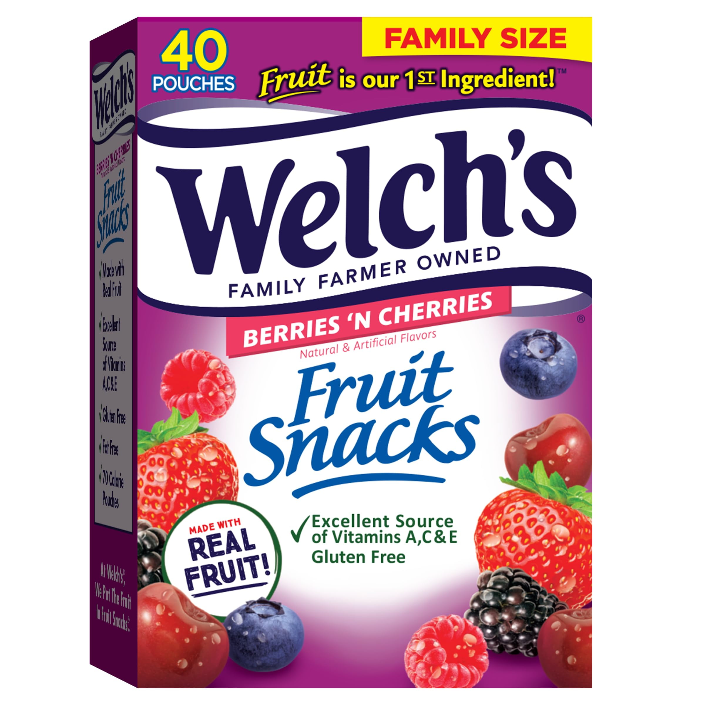 Welch's Fruit Snacks, Berries DPF11'N Cherries, Bulk Pack, Individual Single Serve Bags, 0.8 oz (Pack of 40)