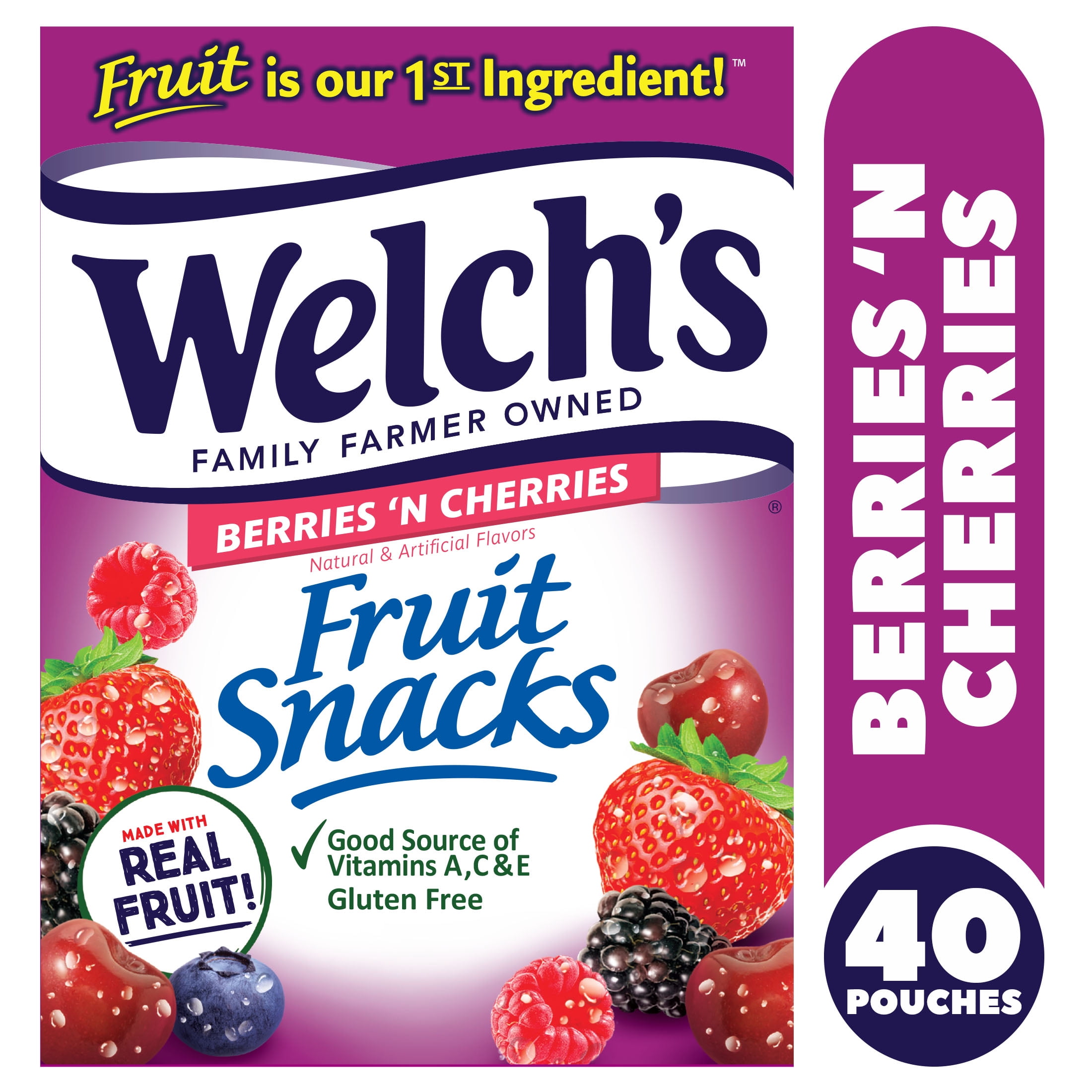 Welch's Fruit Snacks, Berries N Cherries, 0.8 oz, 40 Count