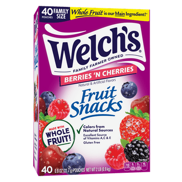 Welch's Fruit Snacks Gluten-Free Berries 'N Cherries Soft Fruit Snacks for Halloween, .8 oz, 40 Count