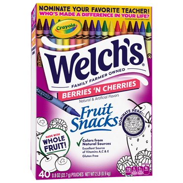 Welch's Fruit Snacks Gluten-Free Berries 'N Cherries Soft Fruit Snacks for School, .8 oz, 40 Count