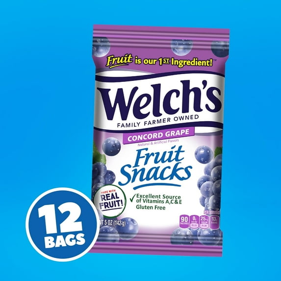 Welch’s Fruit Snacks Concord Grape – 12 Pack – 5 oz Bags Each – Made with Real Fruit – Gluten-Free