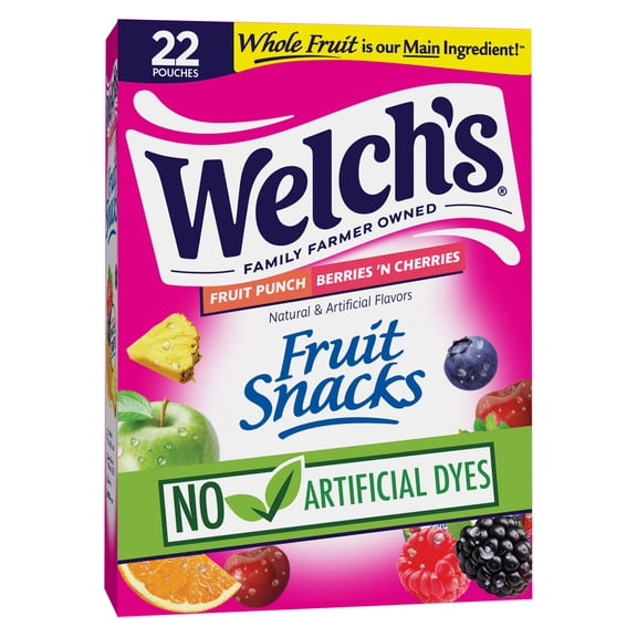 Welchs Fruit Snacks, Berries 'N Cherries and Fruit Punch, Soft Kids Snacks, 0.8 oz., 22 Count