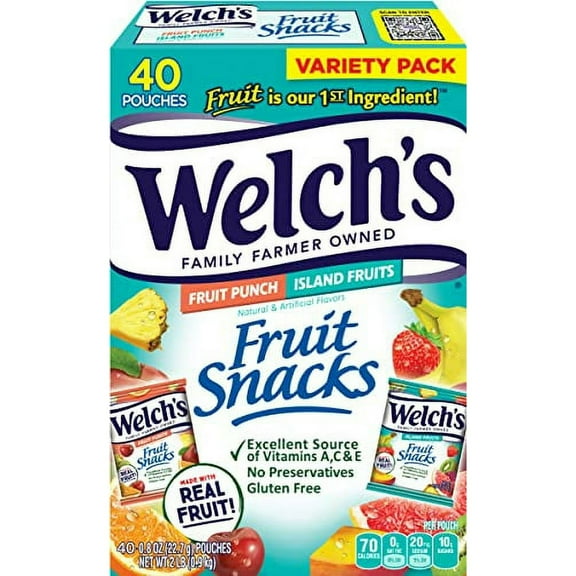 Welch's TMH1Fruit Snacks, Fruit Punch & Island Fruits, Bulk Pack, Individual Single Serve Bags, 0.8 oz (Pack of 40)