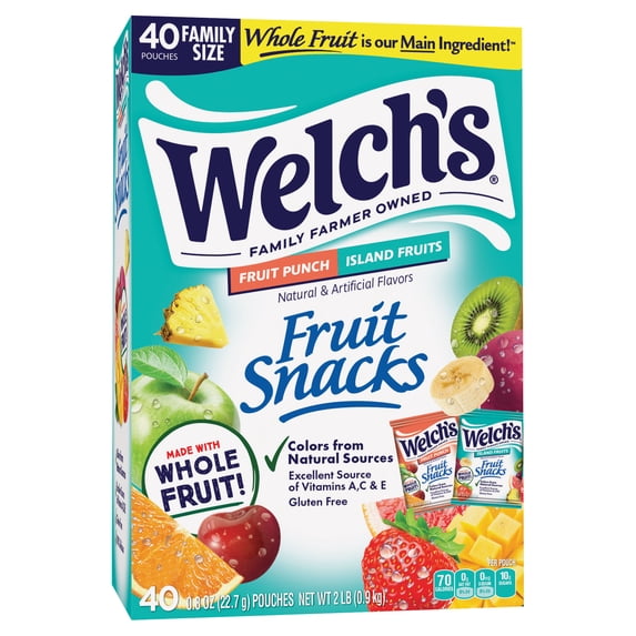Welch's Fruit Snacks Gluten-Free Fruit Punch & Island Fruit Soft Fruit Snacks, .8 oz, 40 Count