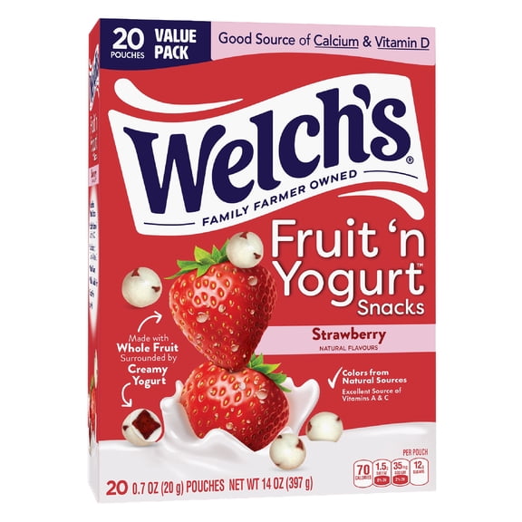 Welch's Fruit 'N Yogurt Strawberry Soft Fruit Snacks, .7 oz, 20 Count