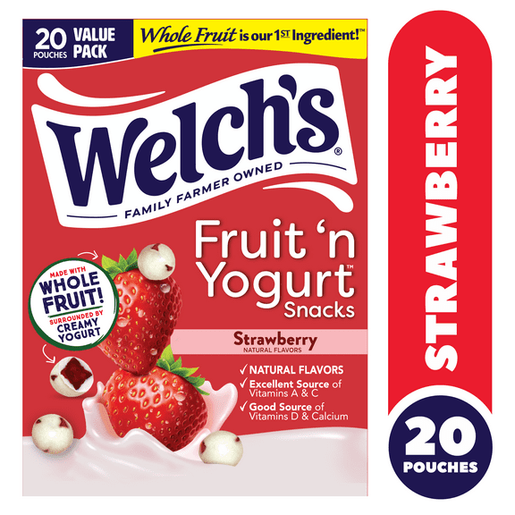 Welch's Fruit 'N Yogurt Strawberry Soft Fruit Snacks for Stocking Stuffers, .7 oz, 20 Count
