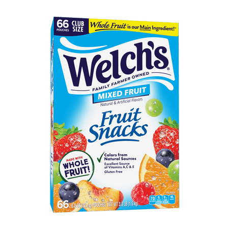 Welch's Fruit Snacks Gluten-Free Mixed Fruit Soft Fruit Snacks for Stocking Stuffers, .8 oz (66 pack)
