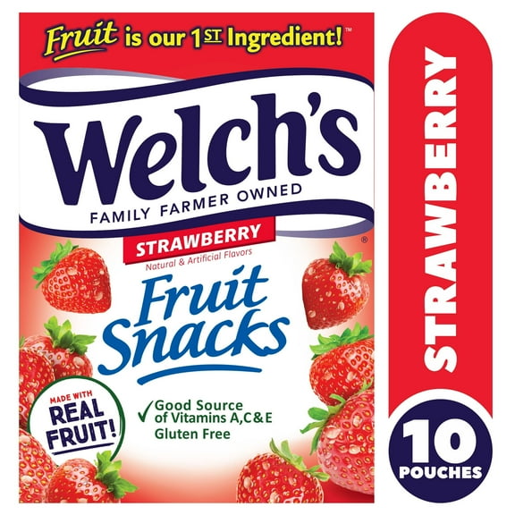 Welch's Fruit Snacks Gluten-Free Strawberry Soft Fruit Snacks , 10 ct, 8 oz (Pack of 4)