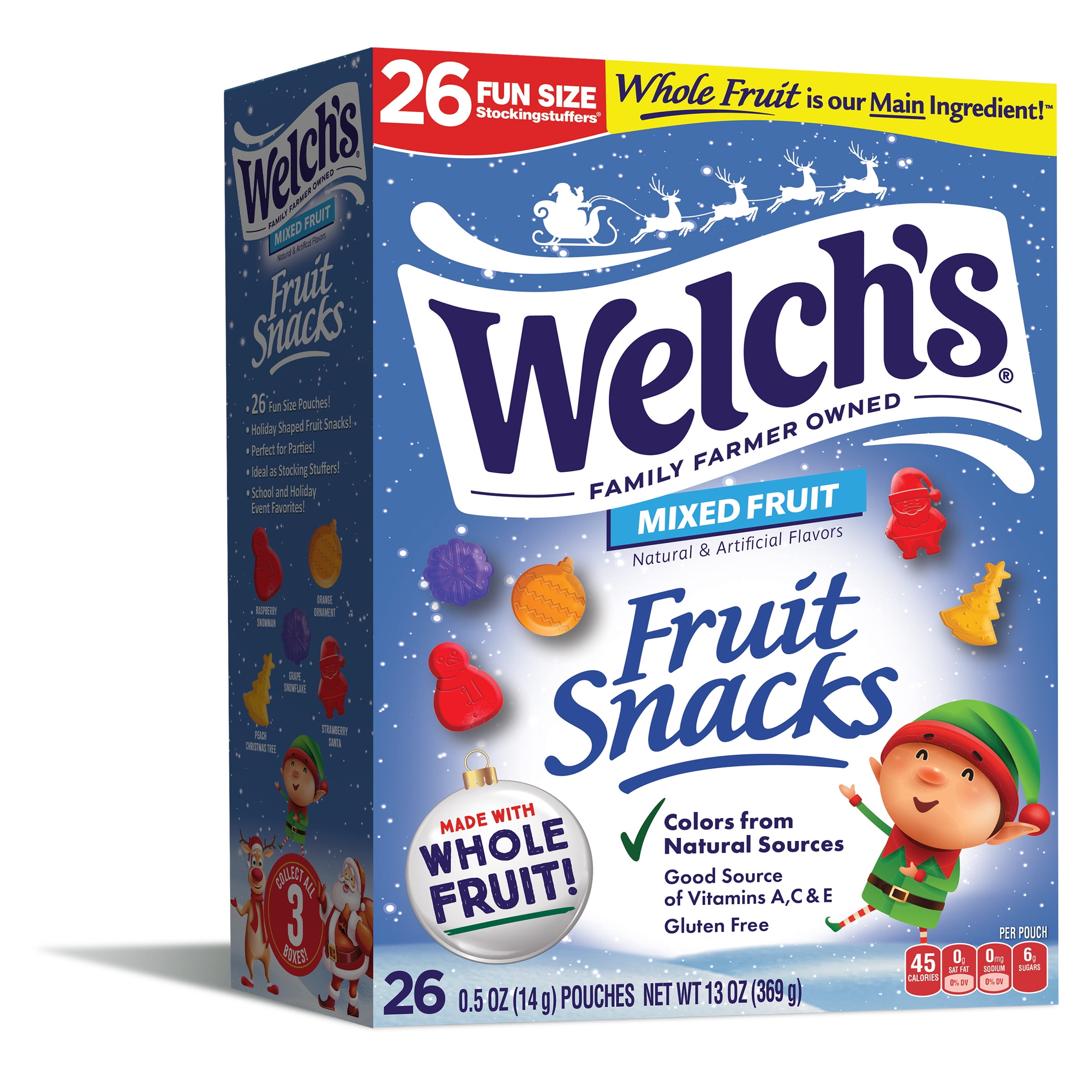 Welch's Fruit Snacks Gluten-Free Holiday Mixed Fruit Soft Fruit Snacks, 0.5oz, 26 Count