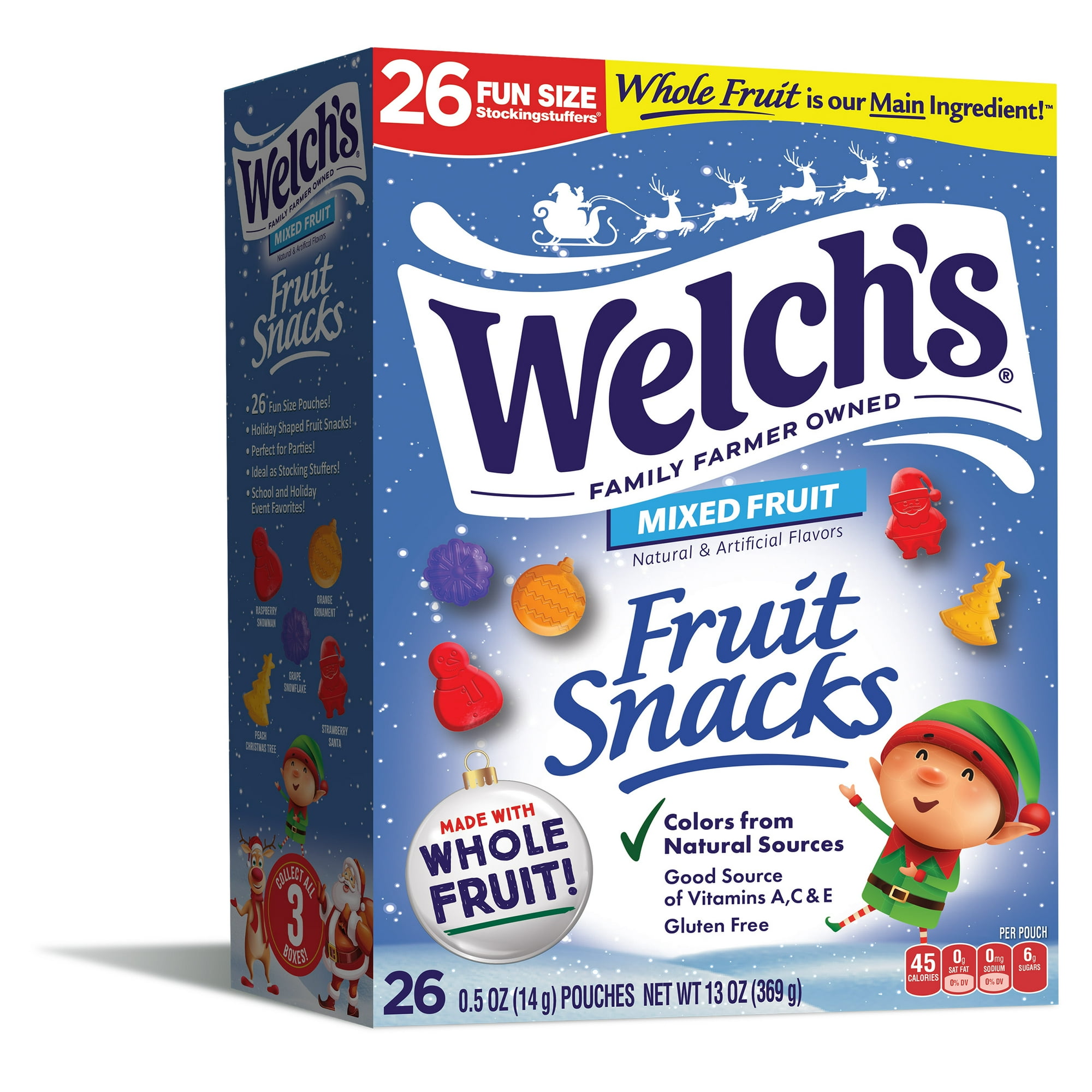 Welch's Fruit Snacks Gluten-Free Holiday Mixed Fruit Soft Fruit Snacks, 0.5oz, 26 Count