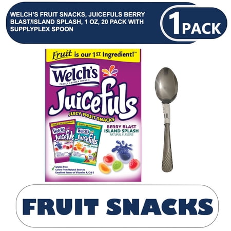Welch’s Fruit Snacks, Juicefuls Berry Blast/Island Splash, 1 oz, 20 Pack with supplyplex spoon
