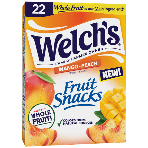 (4Pack) Welch's Fruit Snacks, Mango Peach, 0.8oz, 22 Count