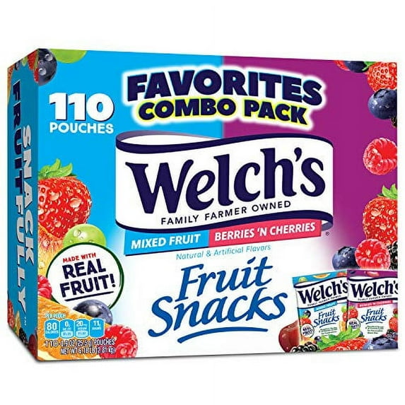 Welch's Fruit Snacks, Mixed Fruit & Berries 'n Cherries Bulk Variety Pack, Gluten Free, 0.9 oz Individual Single Serve Bags (Pack of 110)