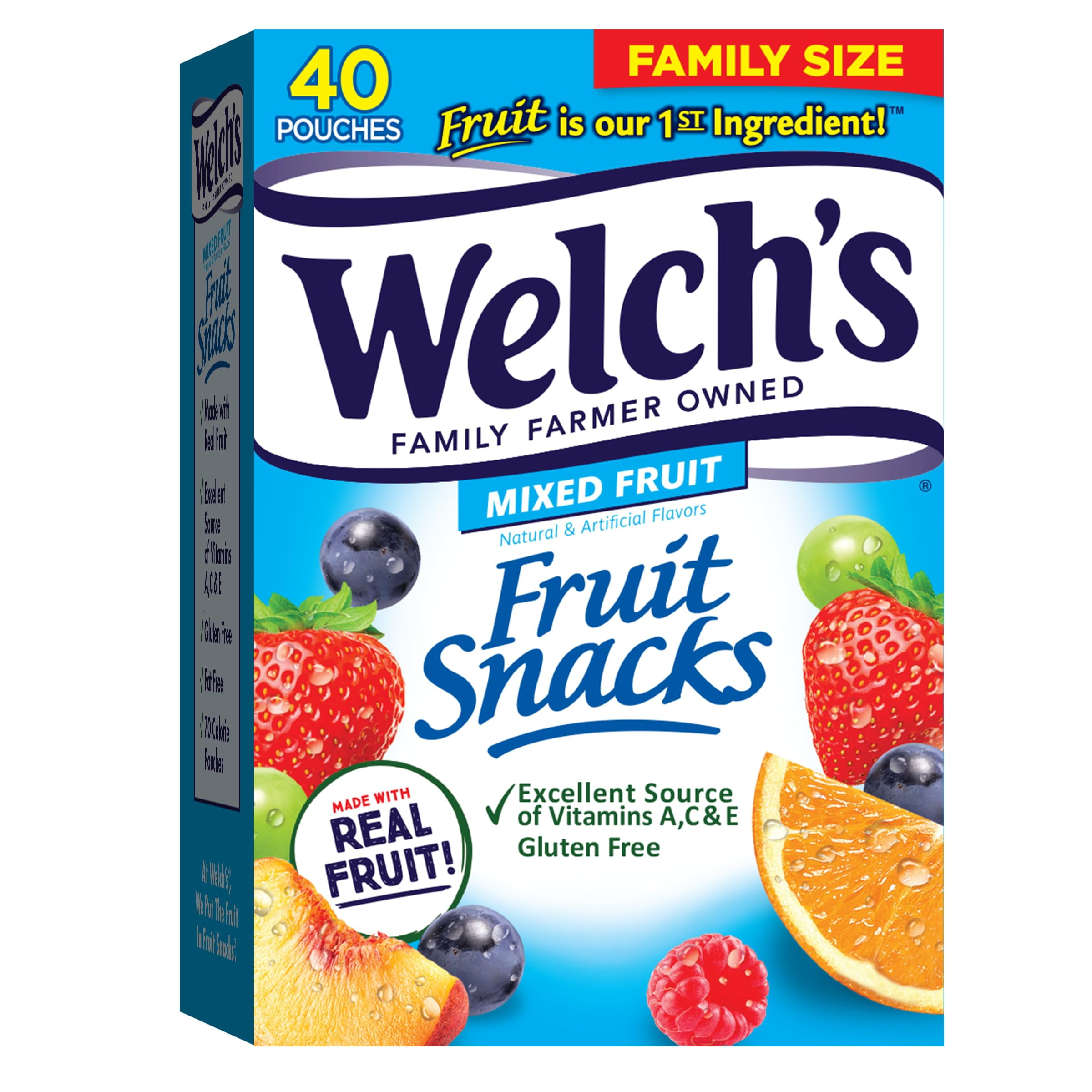 Welch's Fruit Snacks, Mixed Fruit, Gluten Free, Bulk Pack, Bags, 0.8 oz (Pack of 40)