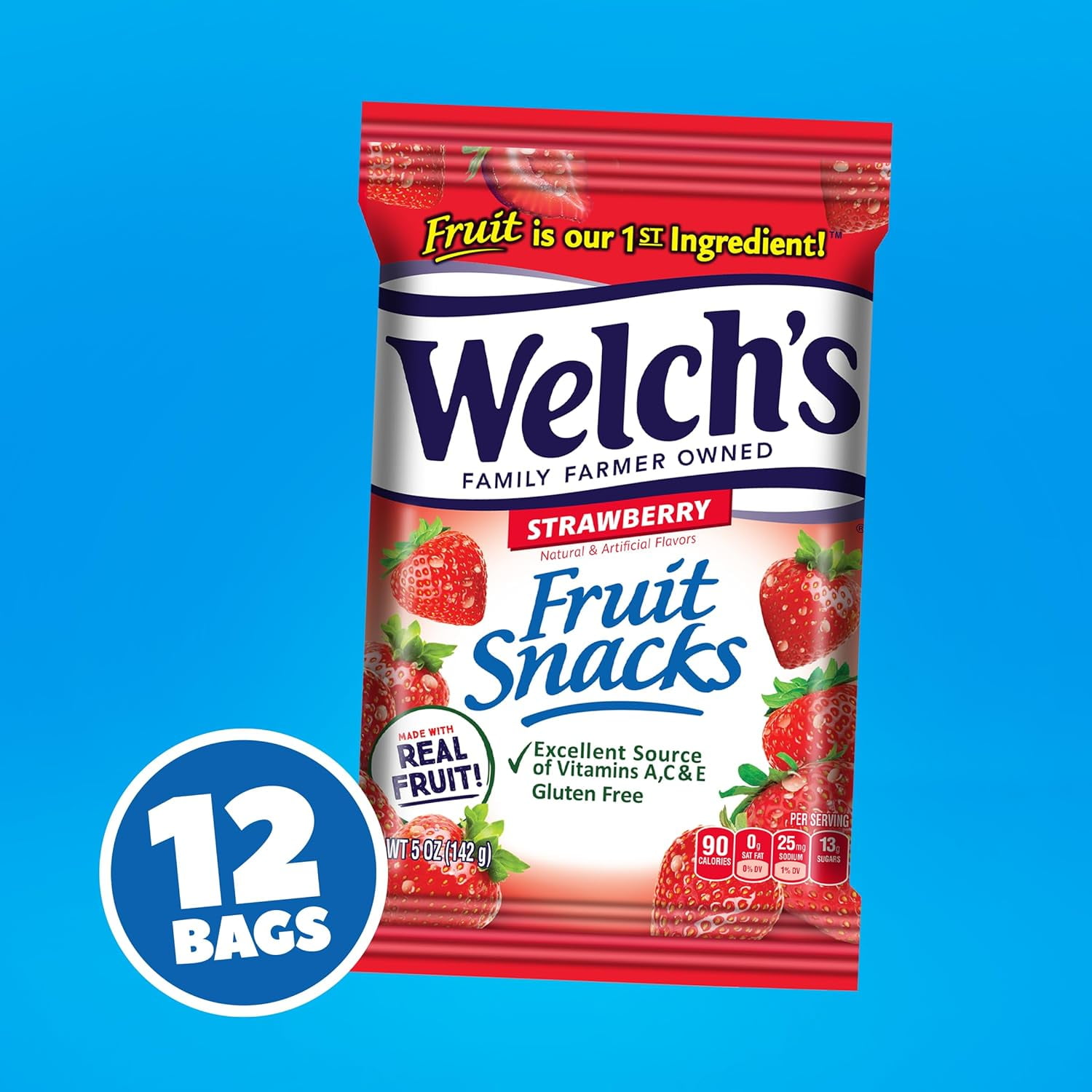 Welch’s Fruit Snacks Strawberry – 12 Pack – 5 oz Bags Each – Made with Real Fruit – Gluten-Free
