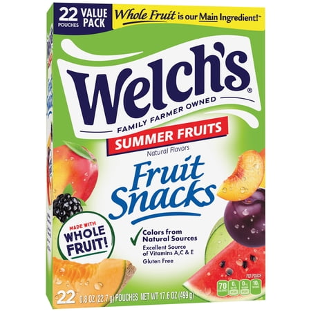 Welch's Fruit Snacks Gluten-Free Summer Fruits Soft Fruit Snacks, .8 oz, 22 Count