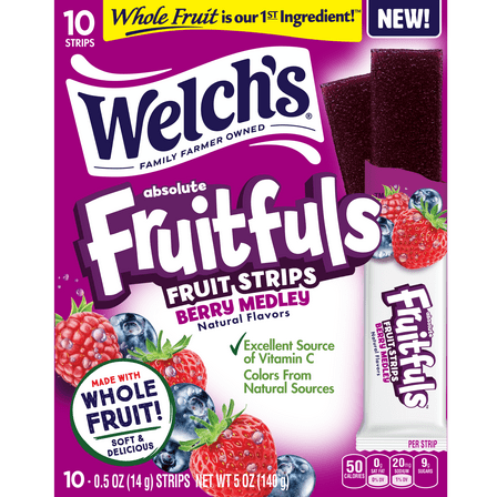 Welch's Fruitfuls Berry Medley Soft Fruit Strips, .5 oz (10 pack)