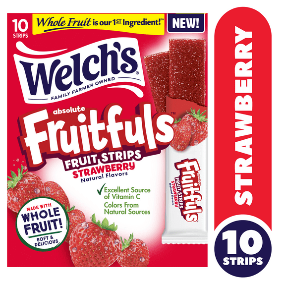 Welch's Fruitfuls Strawberry Fruit Snacks Strips, 0.5oz, 10 Count