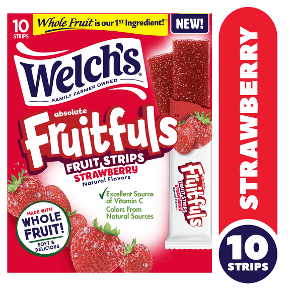 Welch's Fruitfuls Strawberry Soft Fruit Strips for Stocking Stuffers, .5 oz (10 Pack)