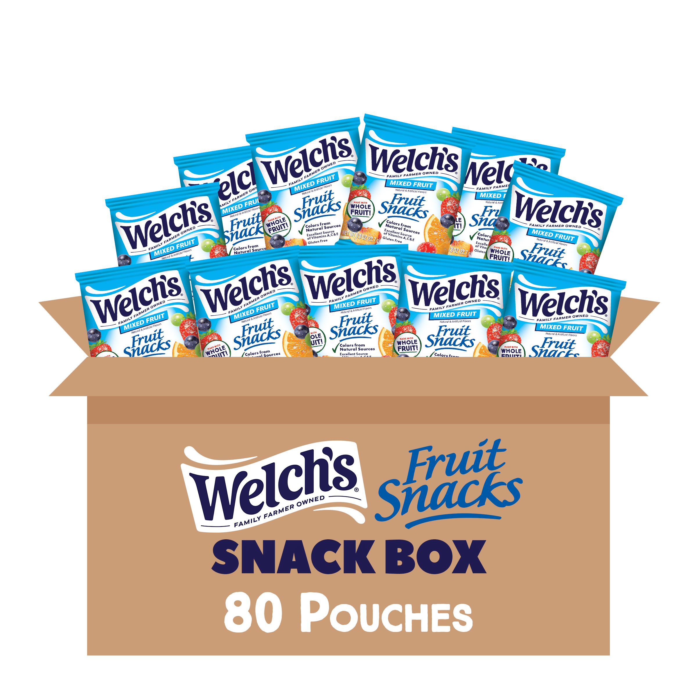 Welch's Fruit Snacks Gluten-Free Mixed Fruit Soft Fruit Snacks, .8oz (80 pack)
