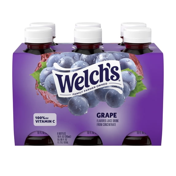 Welch's Grape Juice Drink, 10 fl oz On-the-Go Bottle (Pack of 6)