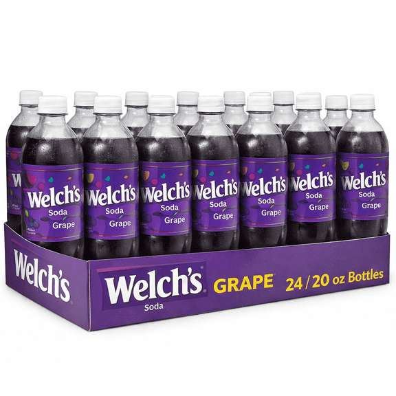 Welch's Grape Soda Bottles, 20 oz Sparkling Grape Soft Drink, 24 Count Pack