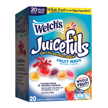 Welch's Juicefuls Gluten-Free Fruit Wave Soft Fruit Snacks for School, .8 oz, 20 Count