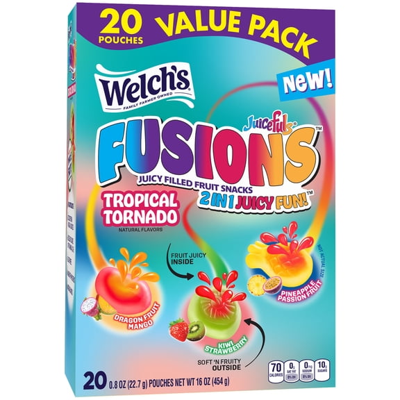 Welch's Juicefuls Fusions Tropical Tornado Soft Fruit Snacks, .8 oz, 20 Count
